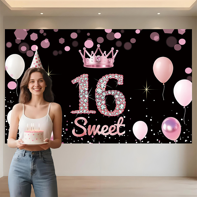国境を越えた新しい誕生日バナー誕生日お祝いパーティーバナーカーテン背景布装飾用品写真小道具|undefined