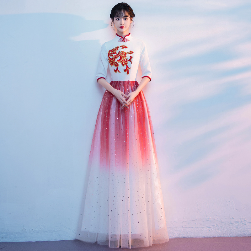 Cantata performance costume new adult gradient dress student stage competition guzheng red host solo conductor Cantata performance costume new adult gradient dress student stage competition guzheng red host solo conductor