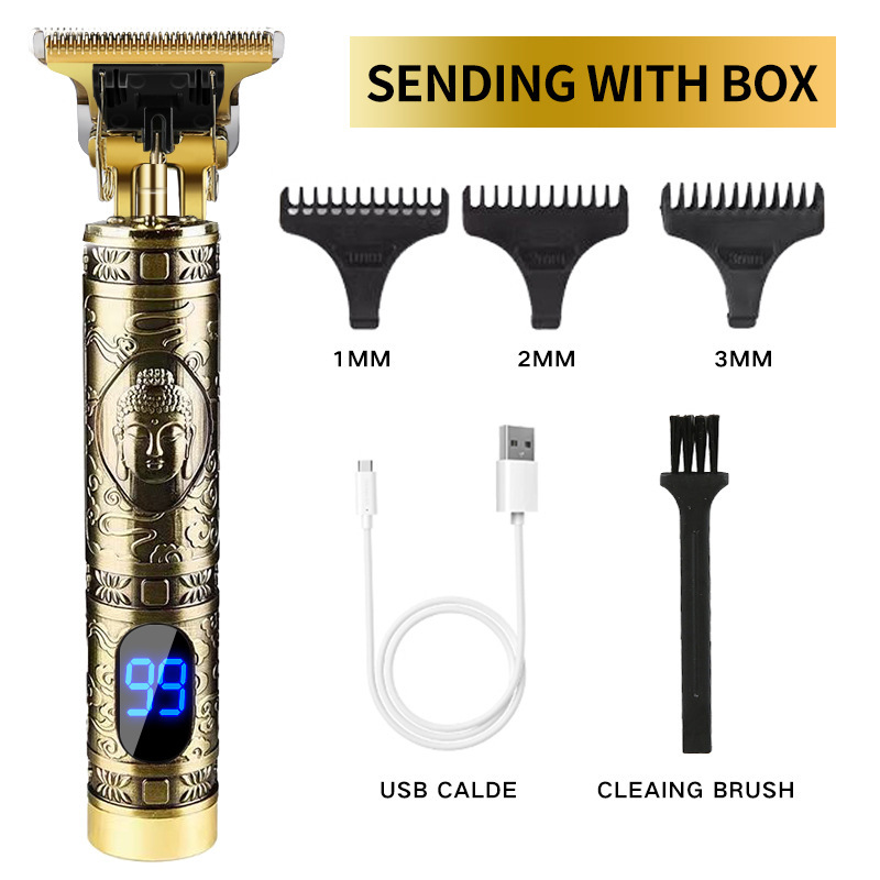 T9 Buda cabeza eléctrica Clipper empuje blanco gradiente aceite cabeza empuje tijeras cabeza profesional peluquería tallado Clipper grabado pelo Clipper