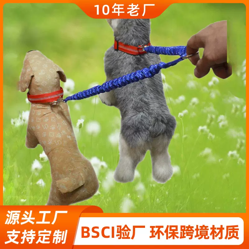 跨境一拖二双头狗狗宠物牵引绳防爆冲弹力牵引狗绳外出遛狗大型犬