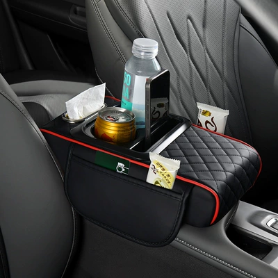 Four-In-One Car Armrest Box Pad, Armrest box pad - black-red-line