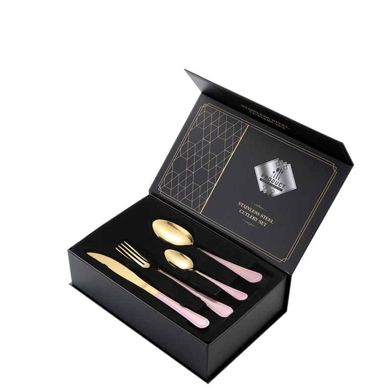 Cuchillo y tenedor de acero inoxidable cuchillo y cuchara de venta transfronteriza conjuntos de 24 piezas conjuntos de doble línea de suministros de hotel caja de regalo conjuntos de cubiertos