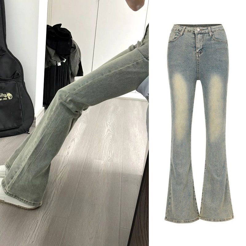 Yellow Mud Micro-flare Jeans Slim-fit High Waist Micro-elastic Spring and Autumn 2024 New Slimming Little Horseshoe Pants