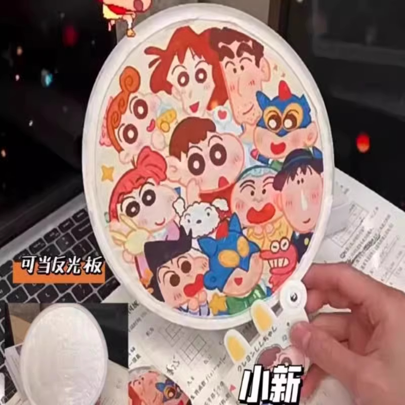 ?卡通反光板折叠扇子随身携带儿童团扇夏天可爱小扇子便携塑料收