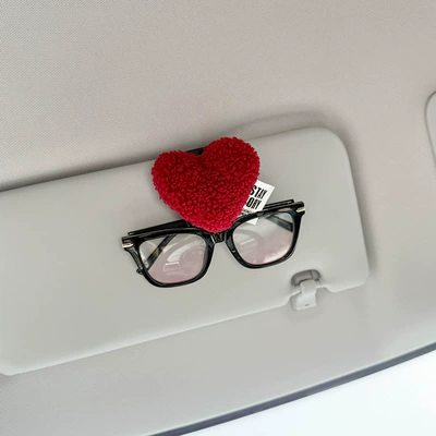 2025 New Car-Mounted Glasses Clip, Car Glasses Storage Gadget, Sun Visor Magnetic Sunglasses Clip, Cute In-Car Accessory for Women (Car Glasses Clip/Bill Clip) - red-heart-d-style-black-eyeglass-clip-single