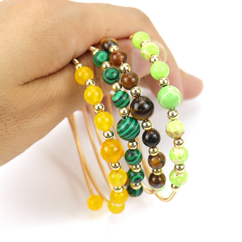 Simple Style Round natural stone Copper Beaded Bangle 1 Piece