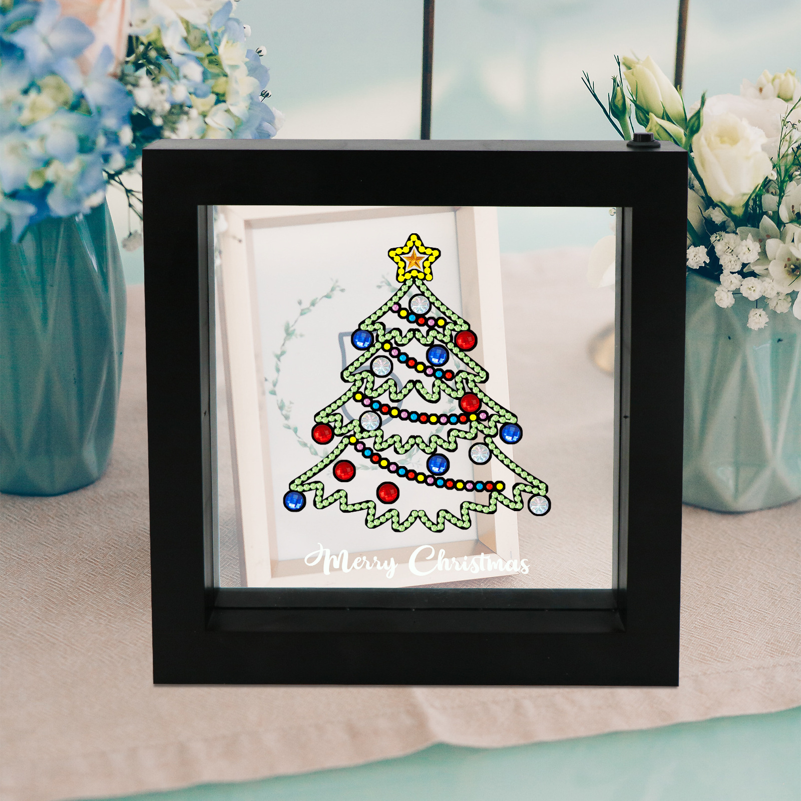 Explosiones transfronterizas pinturas de diamantes de marco negro DIY puntos creativos perforados a mano luces pinturas de diamantes pinturas de decoración de Navidad