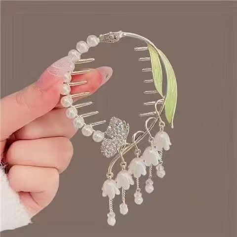 Women's Elegant Lady Streetwear Tassel Flower Butterfly Alloy Plating Inlay Artificial Pearls Hair Claws display picture 6