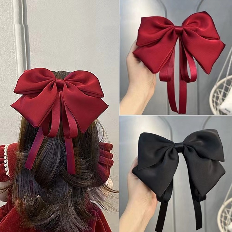 子供用ビッグリボンヘアピンスプリングクリップバーガンディリトルガールプリンセスリボントップクリップヘアピンヘッドドレス|undefined