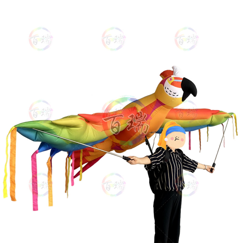 Caricaturas inflables coloridas de mano papagaios imitación de aire animal centro comercial parque de atracciones escenario interactivo atmósfera interactiva gira