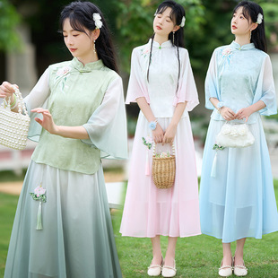 Real shot new Chinese retro modified cheongsam women's Tang suit association lapel Chinese embroidery Chinese button top suit