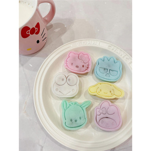 Cartoon KT Cat Mid-Autumn Festival Ice Skin Mooncake Mold Bowknot Kitten Household Hand Press Biscuit Baking Tool
