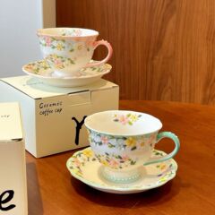レリーフ花コーヒーカップ皿午后ティーカップ赤茶カップ皿立体花カップ小花カップ手描きコーヒーカップ