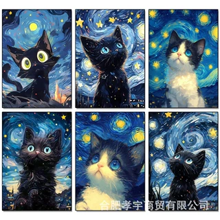 厂家直销DIY手工卡通钻石画可爱星空小猫咪D满钻马赛克方钻/圆钻