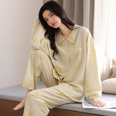 睡衣女士春秋款纯棉长袖秋季全棉大码休闲高级感秋冬可外穿家居服