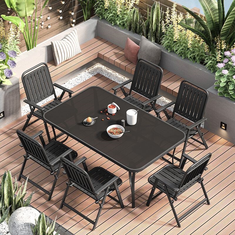 Outdoor folding table and chair set with tempered glass table, courtyard open-air waterproof, sun-resistant, durable balcony camping small coffee table Outdoor folding table and chair set with tempered glass table, courtyard open-air waterproof, sun-resistant, durable balcony camping small coffee table