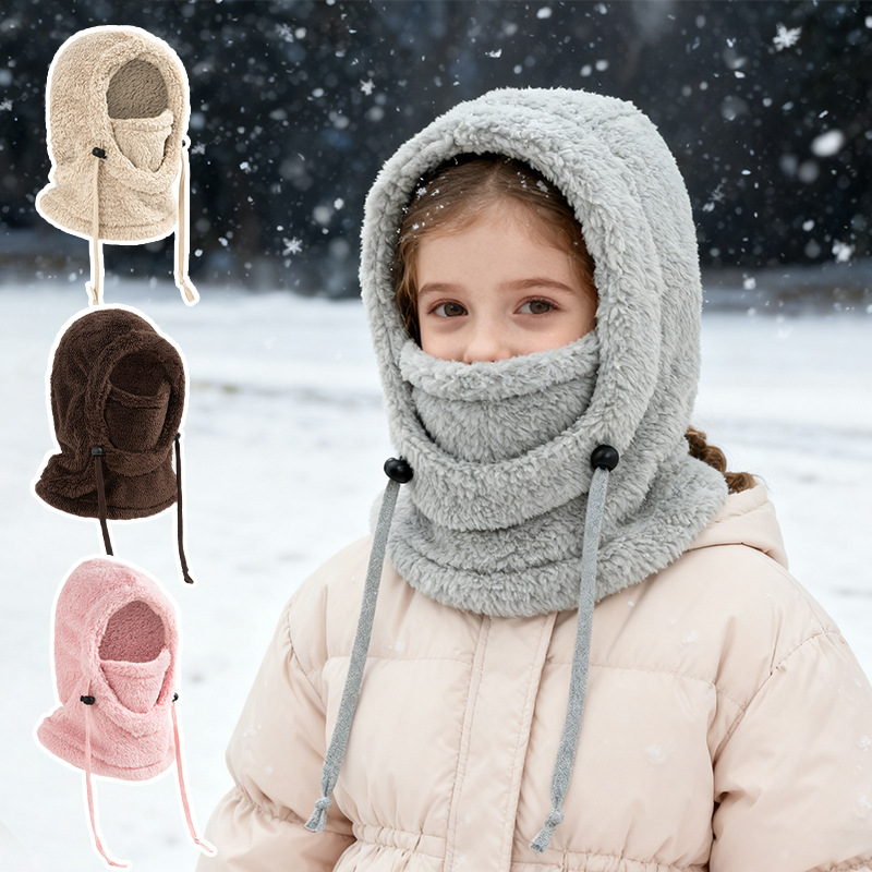 Stuffed Warm Hood, Ear Protection, Neck Scarf, All-In-One Hat, Winter Thickeneded Ski and Cycling Windproof Mask, Pullover Hat for Kidsren