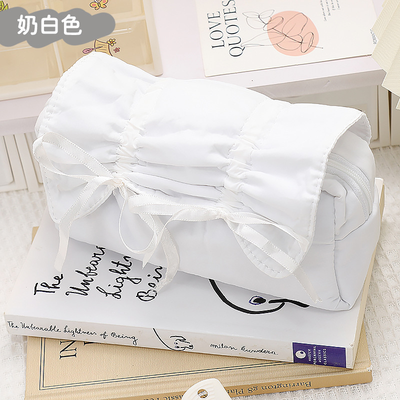 小红书同款ins风奶蓝蝴蝶结芭蕾笔袋学生高颜值大容量文具收纳袋|undefined