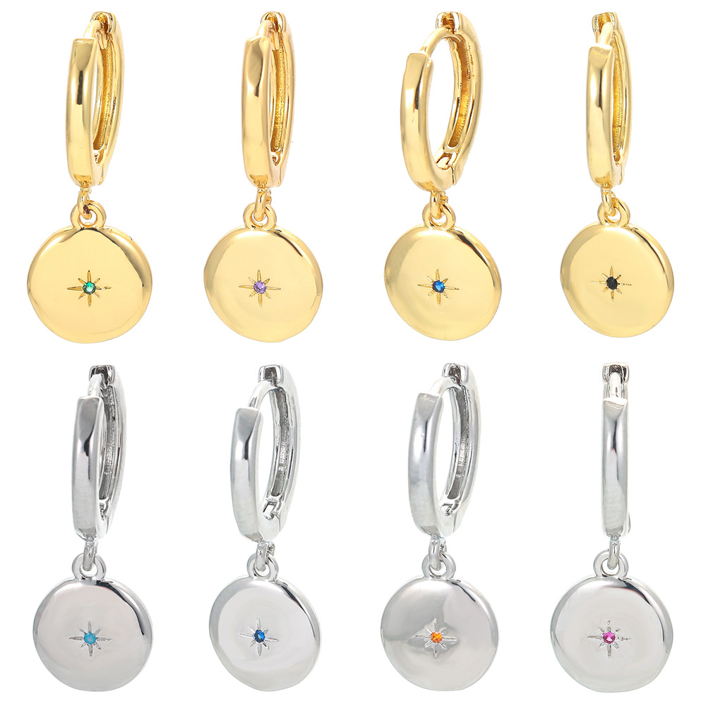 4g Weight Minimalist Diamond-studded Earrings Round Pendant Plain Earrings