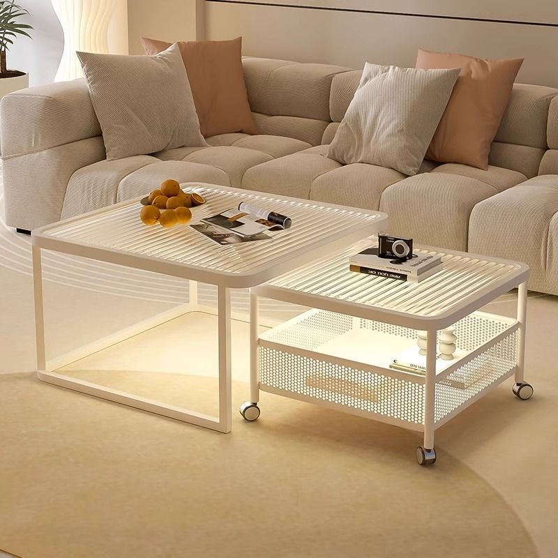 奶油风茶几客厅2024新款高级感民宿家用极简小户型可移动玻璃桌子