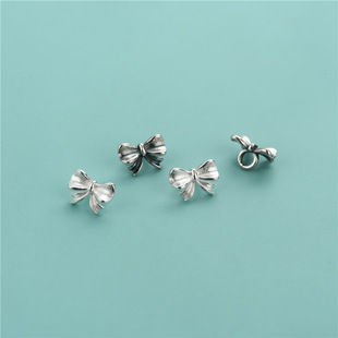 S925 Sterling Silver Thai Silver Bow Button Braided Hand Rope Bracelet Buckle DIY Handmade Beaded Connecting Buckle Accessories