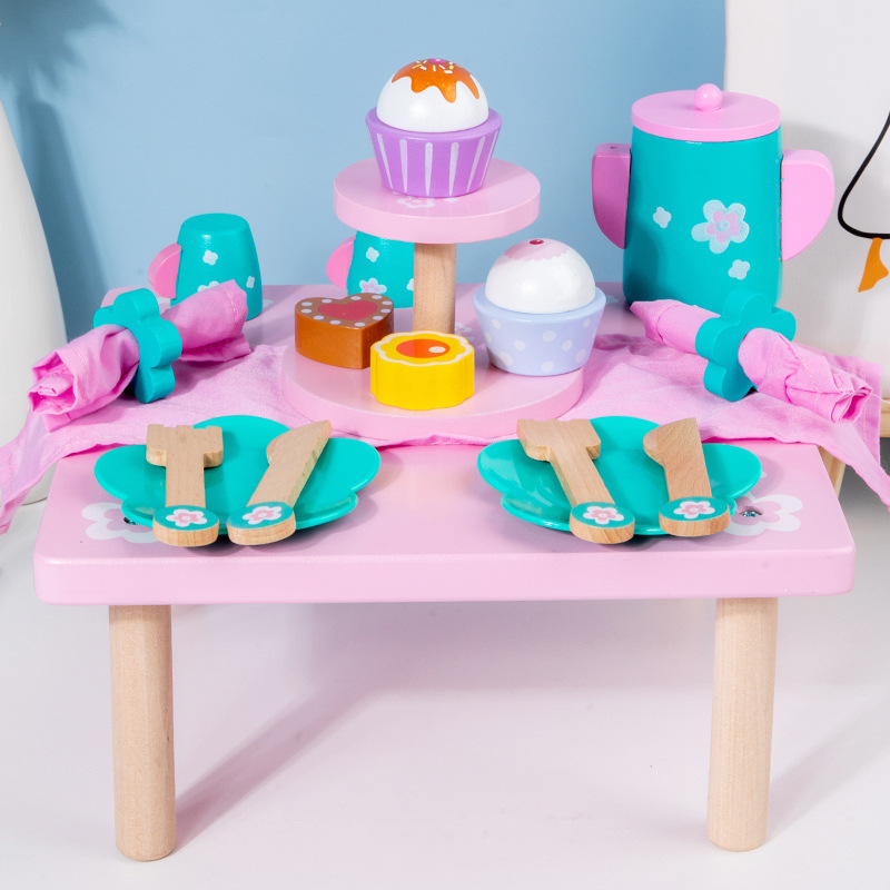 Juguetes de simulación de té de la tarde de madera para niños y niñas regalos de cumpleaños