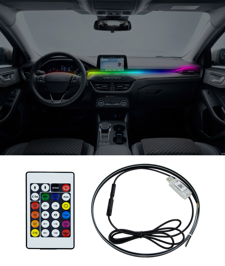 Car central control atmosphere light LED magic color invisible acrylic atmosphere light instrument panel light bar USB lossless installation
