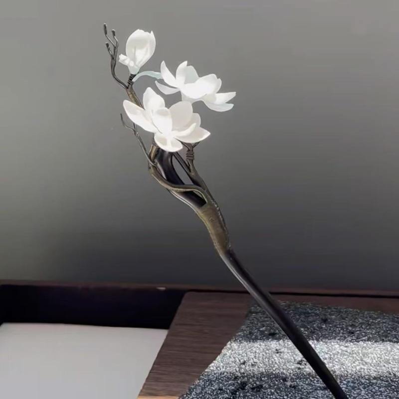 玉树折梨~一枝梨花白清冷复古高级感古风女花朵木质超仙古风发簪|undefined