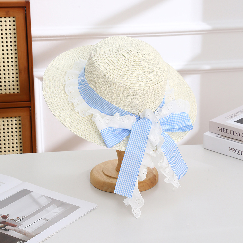 Sombrero de paja con lazo – estilo veraniego, ala ancha, para playa o vacaciones al aire libre