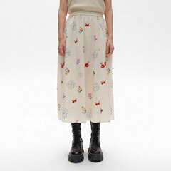 2025 春夏の新弾性デザイン気質チェリープリント両サイドポケット A ラインの女性のスカート傘スカート