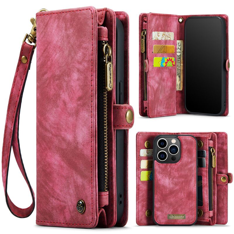 Suitable for iPhone 14 Pro Max Leather Case, Apple 17 Phone Case, Zipper Wallet Card Holder, 16E Protective Case