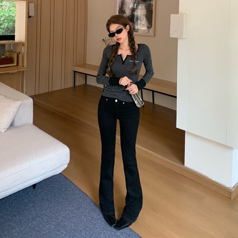 YC&2-color American retro low-waist flared pants, slim fit, stretchy, versatile, autumn/winter denim pants for women, new style with rabbit fur YC&2-color American retro low-waist flared pants, slim fit, stretchy, versatile, autumn/winter denim pants for women, new style with rabbit fur