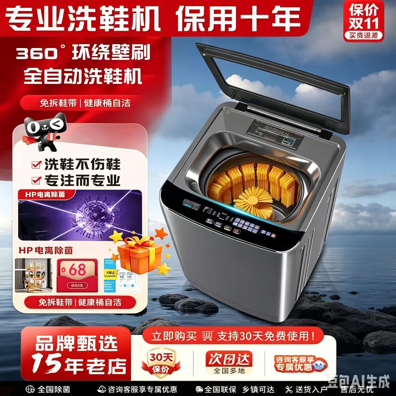 Fully automatic shoe washing machine with integrated washing and drying functions, small household shoe cleaning device, intelligent multi-power shoe brush machine