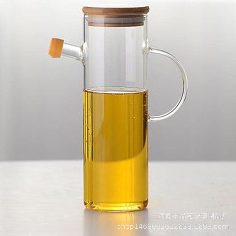 High borosilicate glass oil pot home kitchen bamboo wood cover oil…
