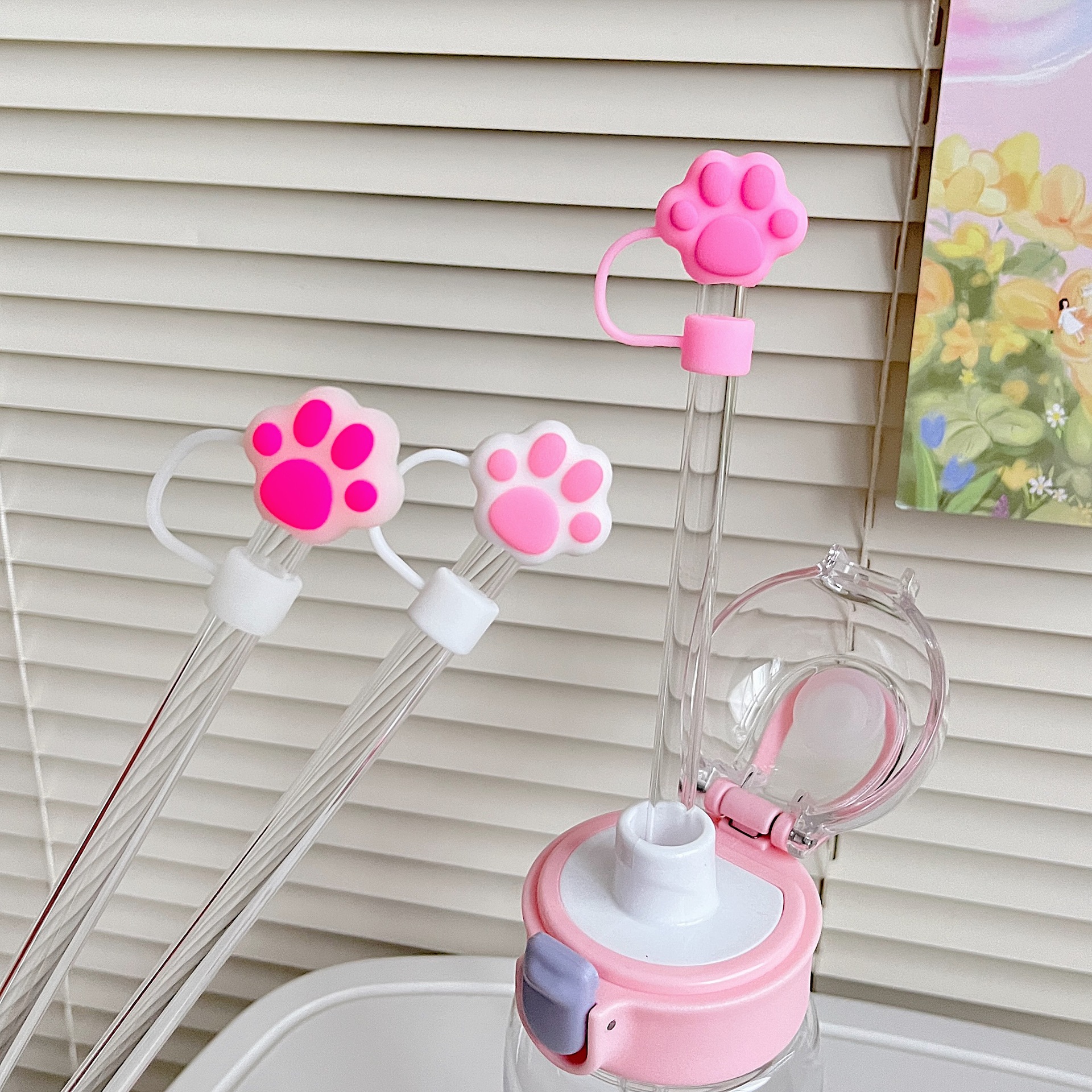 8g Weight Cute Cartoon Cat Claws PVC Straw Decorative Cap 1 Piece