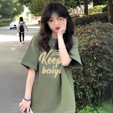 棉短袖t恤女大童夏装2025年新款初中高中学生宽松oversize上衣