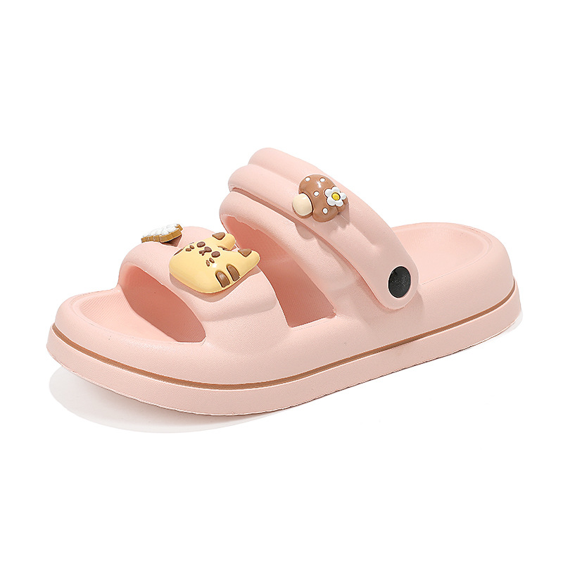 Zapatillas de fondo grueso para mujeres de verano, lindas zapatillas de playa de fondo suave, zapatillas de baño ligeras para el interior
