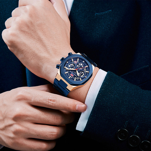 MINI FOCUS Watch Multifunction Business Men's Waterproof Quartz Watch Open Dial Steel Strap Men's Watch 0411G