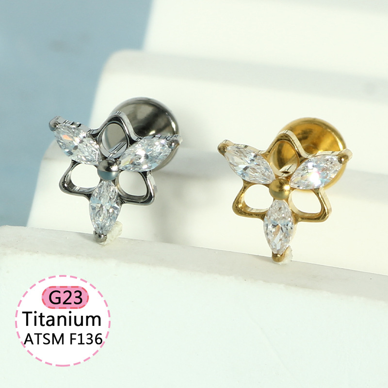 F136 Titanium Heart-Shaped Internally Threaded Lip Stud with CZ - Silver 1.2x10mm Body Piercing Lip Labret Jewelry detail image 9