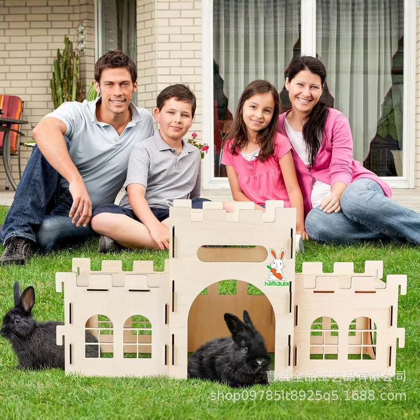 Castillo de conejito de madera transfronterizo Casa de refugio para mascotas Jaula de madera para mascotas de varias habitaciones con escalera extraíble