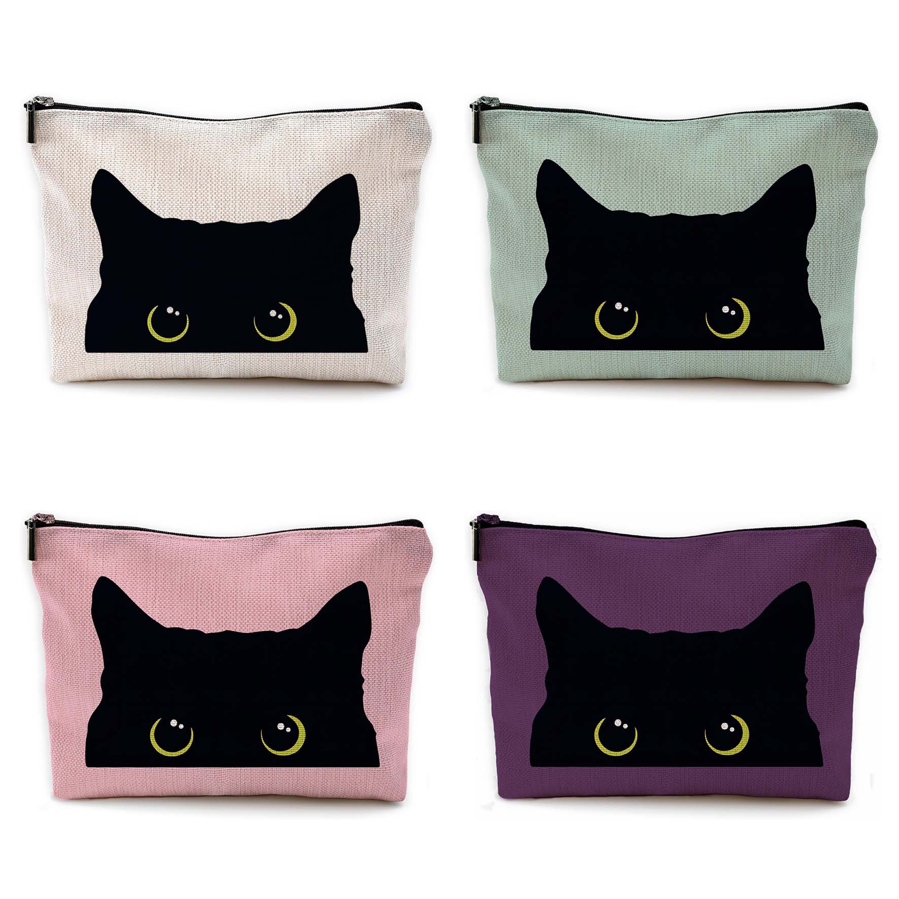 Transfronterizos Amazon bolsas de maquillaje de impresión de gatos lindos bolsas de almacenamiento de gran capacidad bolsas multifuncionales de cremallera para mujeres