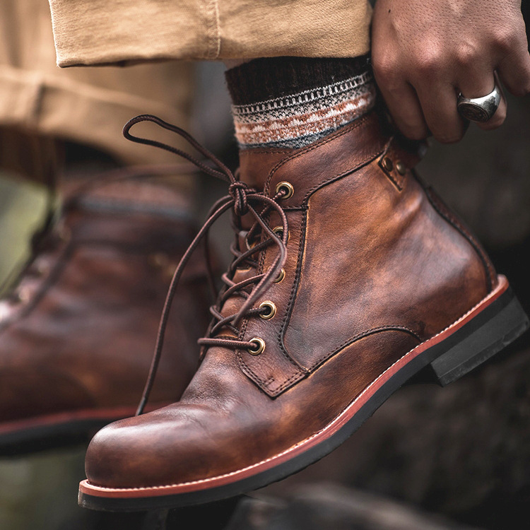 Nansheng Shoes 6078 American-Style Martin Boots for Men, Large-Toe Workwear Motorcycle Boots, Opp Zipper Bag