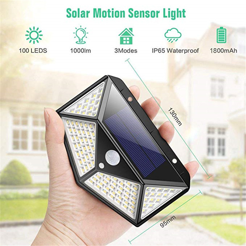 Solar-powered four-sided lighting 100LED wall lamp outdoor courtyard motion sensor garden waterproof stair lamp street lamp
