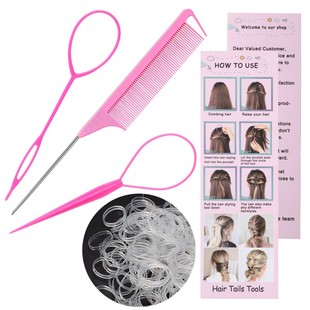Cross-border Hair Loop Tools Pointed Tail Comb Lazy Hair Braided Hair Pull Needle Transparent Hair Rope Rubber Band suit