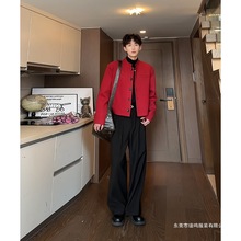 安可拉红毛呢西装外套男士老钱风穿搭短款夹克春秋新中式西服套装