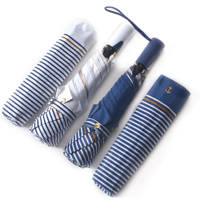 Fully Automatic Umbrella Anti-Uv Parasol Fresh Navy Wind Stripes Rain or Shine 70% off Umbrella Custom Ogo