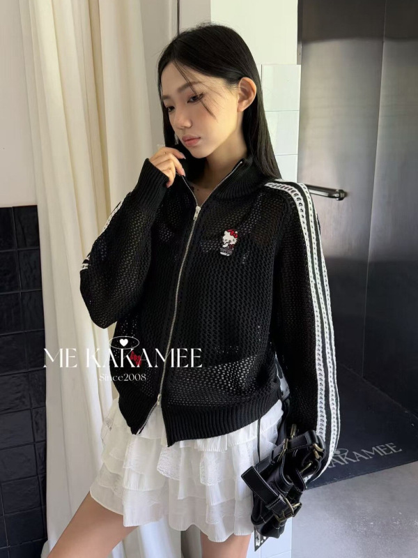 ME KAKAMEE十三行秋潮流卡通KT镂空半高领拉链短款保暖毛衣女6001|undefined