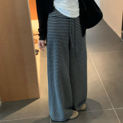 百搭不挑人穿~25早秋新版型条纹高腰遛弯裤 超正显瘦条纹休闲裤女