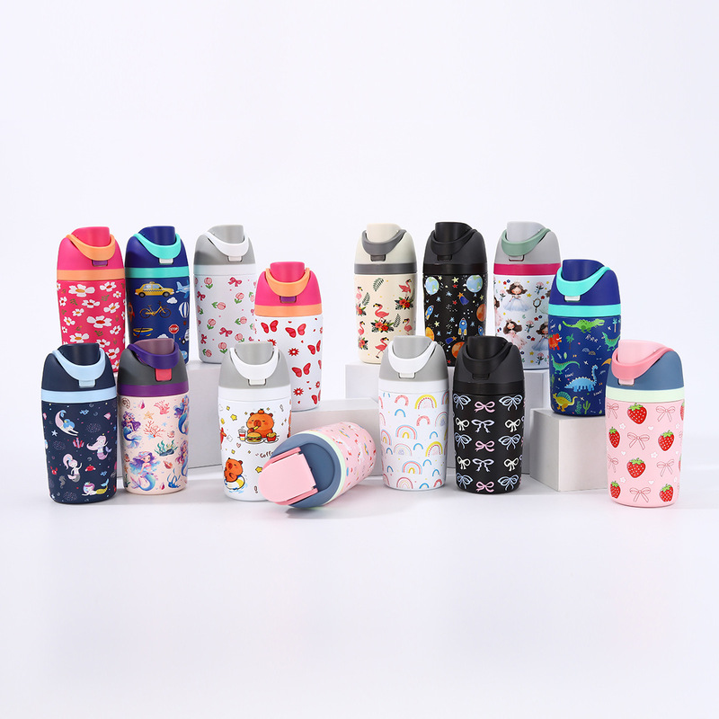 New 12oz Cartoon Student Fruit Cup, High-Looking Stainless Steel Thermos Cup, Outdoor Portable Sports Water Cup with Handle