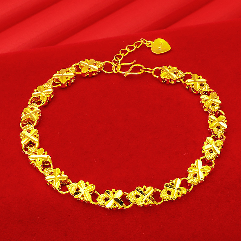 Brass Four-Leaf Clover Bracelet 24K Gold-Plated Wholesale Direct Sale Lucky Clover Women's Versatile Lucky Charm